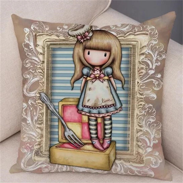 Cute Cartoon Little Girl Pillowcase Cushion Cover for Sofa Home Decor