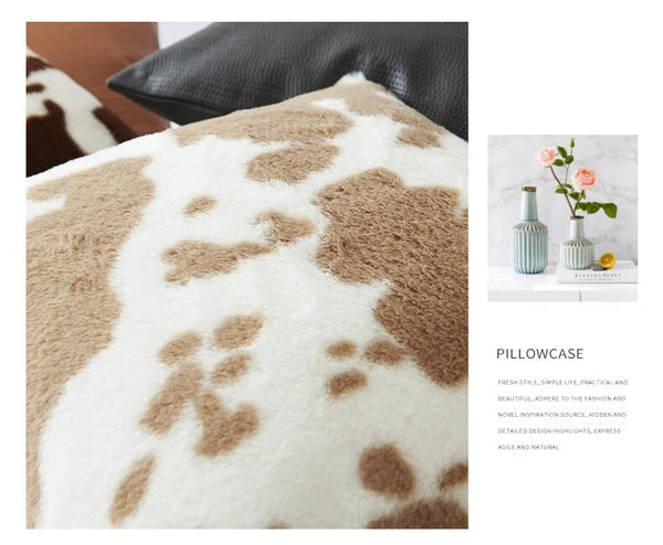 Cow Printing Cushion Cover Soft Plush Throw Sofa Pillow Case Decorative Home Bed