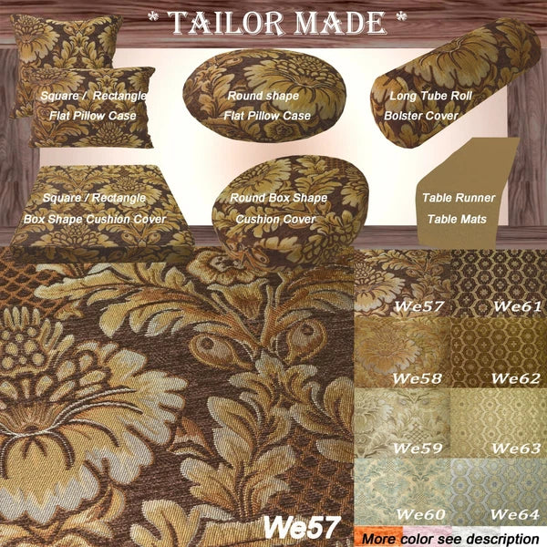We57 - Brown Big Peony Flower Leaf Bolster Case/Pillow/Sofa Seat Cushion Cover