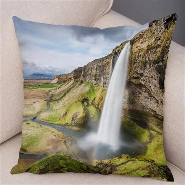 Waterfall Print Pillow Case for Home Sofa Decor Beautiful Scenery Cushion Cover