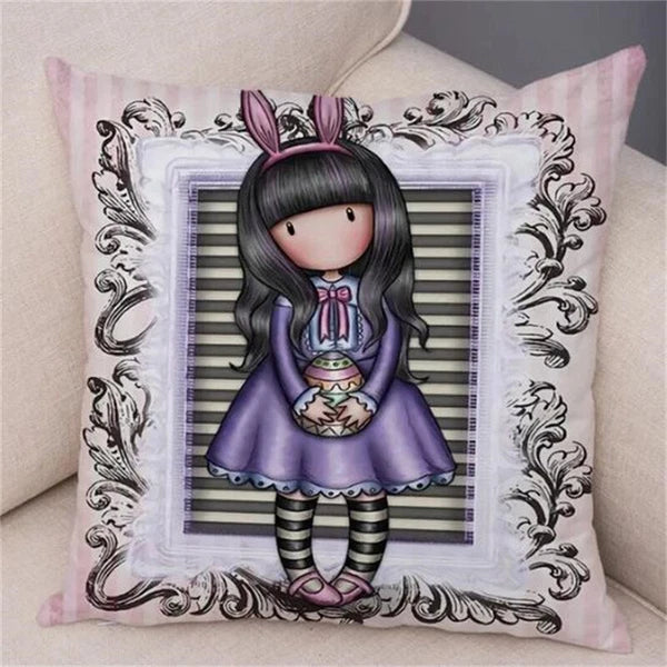 Cute Cartoon Little Girl Decor Lovely Cushion Cover for Sofa Home Pillow Case