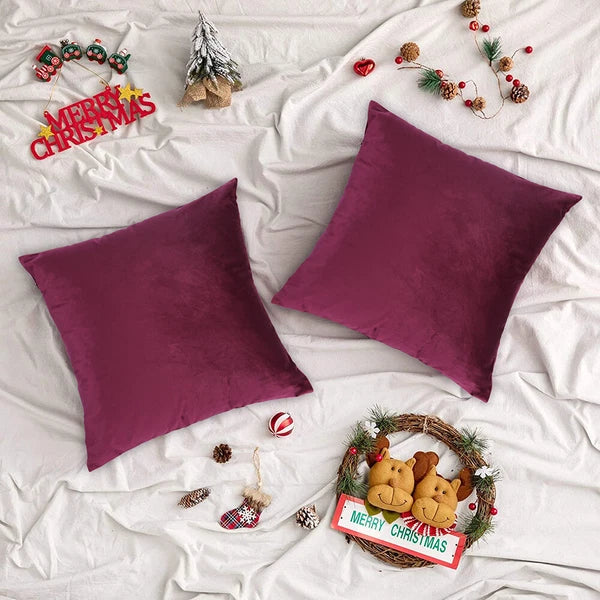 [Luxury] 18" Square Velvet Decorative Throw Pillow Covers Cushion Cases Red-2pcs