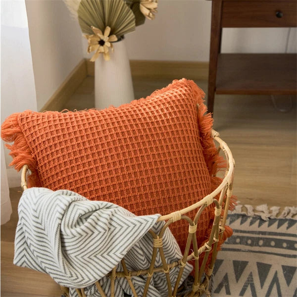 Pom Pom Cushion Cover Knitted Sofa Bed Throw Pillow Case Tassel Knit 45cm x 45cm