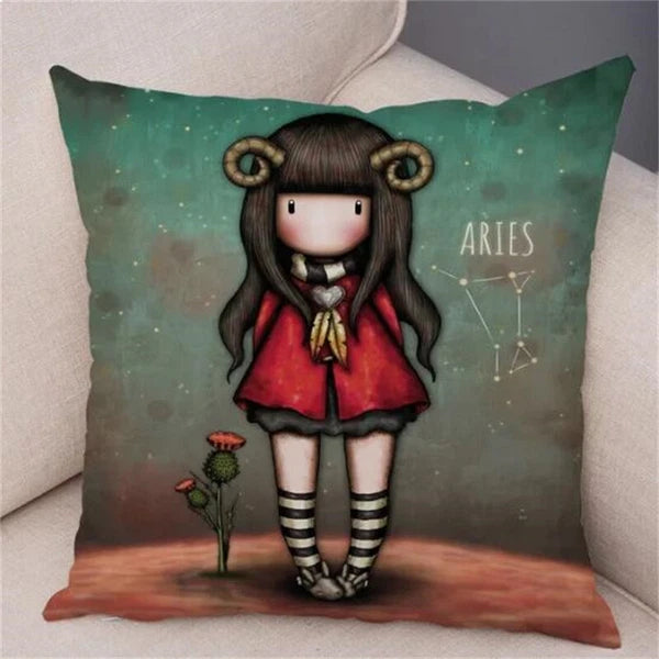 Cute Cartoon Little Girl Decor Lovely Cushion Cover for Sofa Home Pillow Case