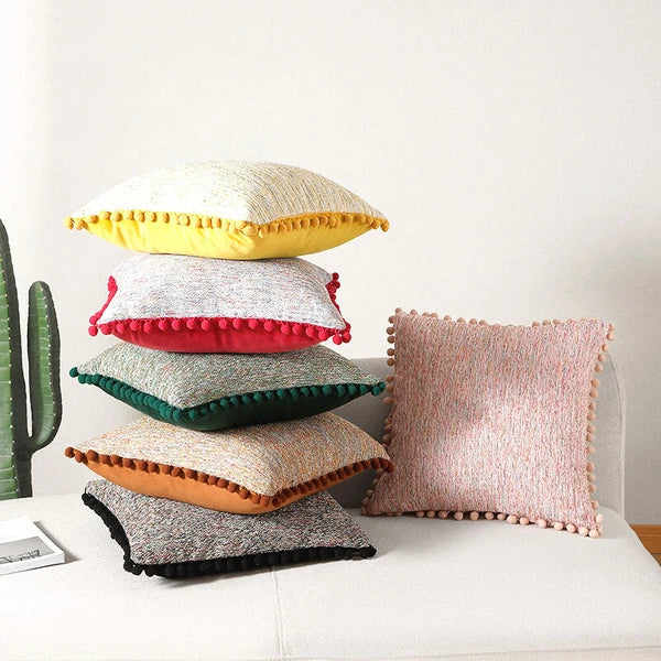 Pom-Poms Tassels Cushion Cover Pillow Case Sofa Bed Home Decor 35*50cm 45*45cm
