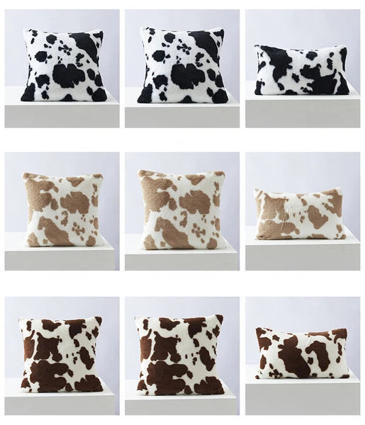 Cow Printing Cushion Cover Soft Plush Throw Sofa Pillow Case Decorative Home Bed