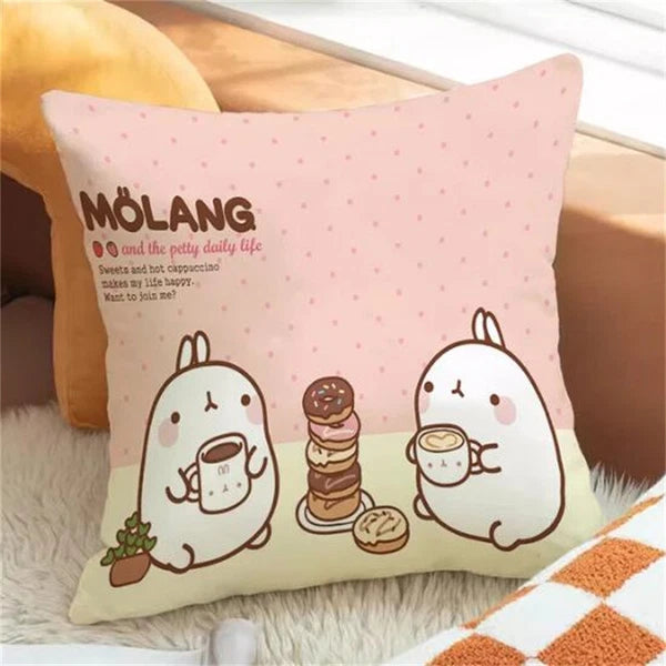 Molang for Short Plush Cushion Cover Sofa Pillowcase Fall Decor Car Anime