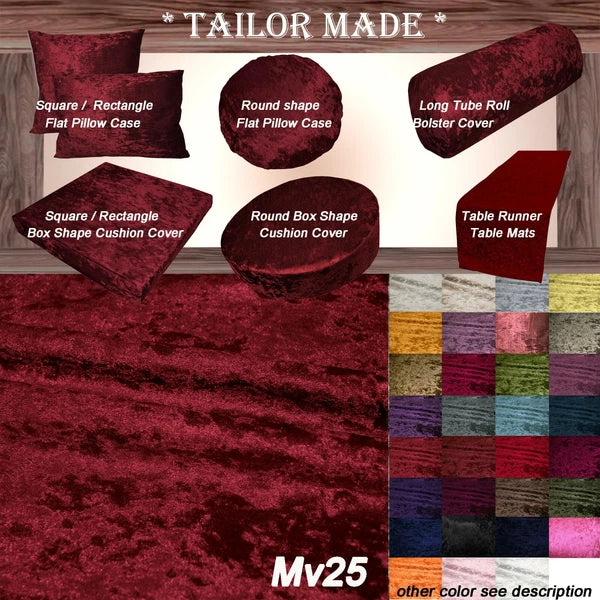 Mv25 D-Red Crushed Velvet Sofa Seat Patio Bench Box Cushion Bolster Cover/Runner