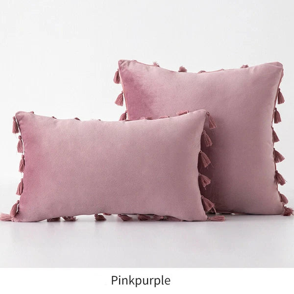 Tassel Velvet Sofa Pillow Cover Solid Plush Sofa Cushion Cover Fringe Pillowcase