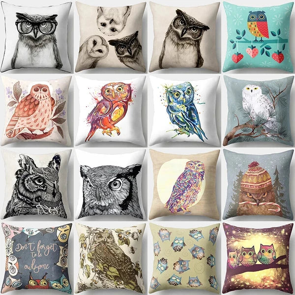 Decorative Sofa Bed Cushion Cover Owl Pattern Polyester Throw Pillow Pillowcase