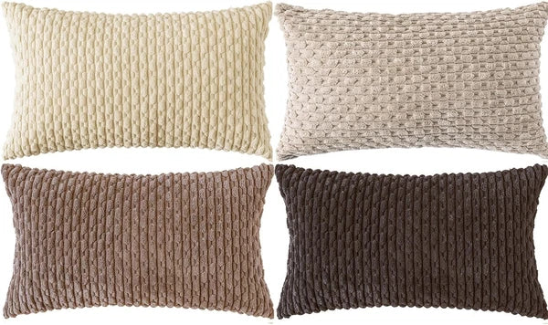 Cozoomy Set of 4 Neutral Decorative Throw Pillow Covers 18x18 Inch Corduroy Pill