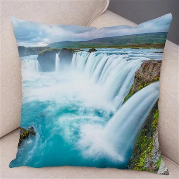 Waterfall Scenery Printed for Home Sofa Room Decor Pillowcase Cushion Cover