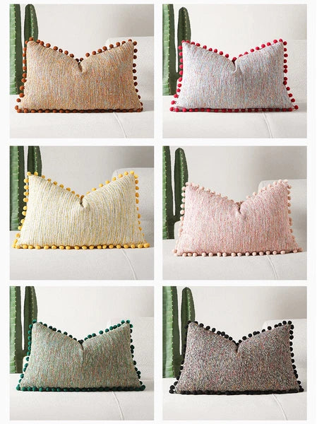 Pom-Poms Tassels Cushion Cover Pillow Case Sofa Bed Home Decor 35*50cm 45*45cm