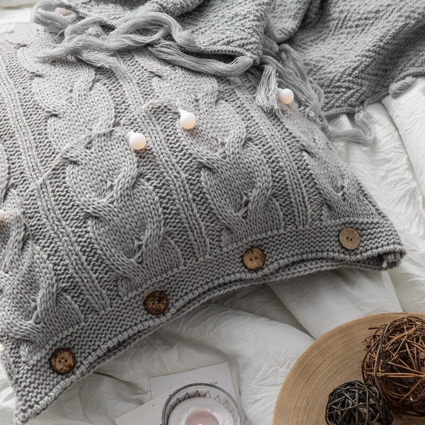 Knitted Cushion Cover Button Pillowcase Pillows Covers Sofa Throw Bed Home Decor
