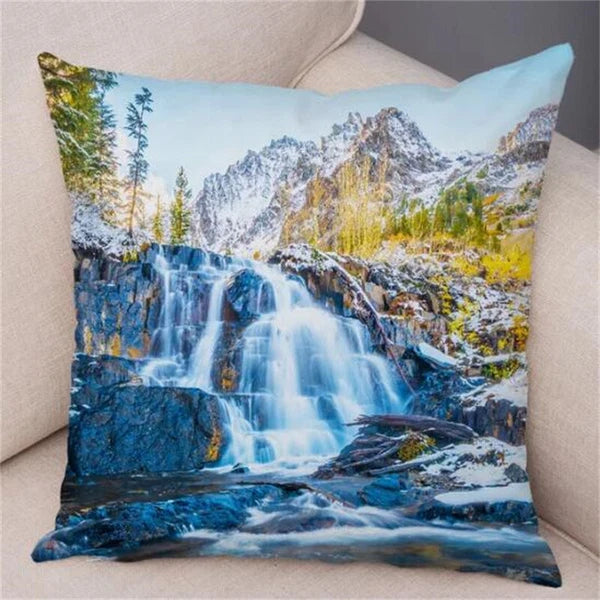 Waterfall Print Pillow Case for Home Sofa Decor Beautiful Scenery Cushion Cover