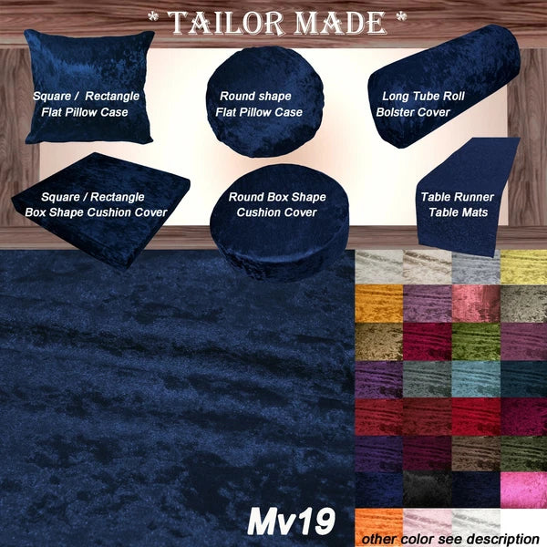 Mv19 Dark-Blue Crushed Velvet Sofa Seat Patio Bench Cushion Bolster Cover/Runner