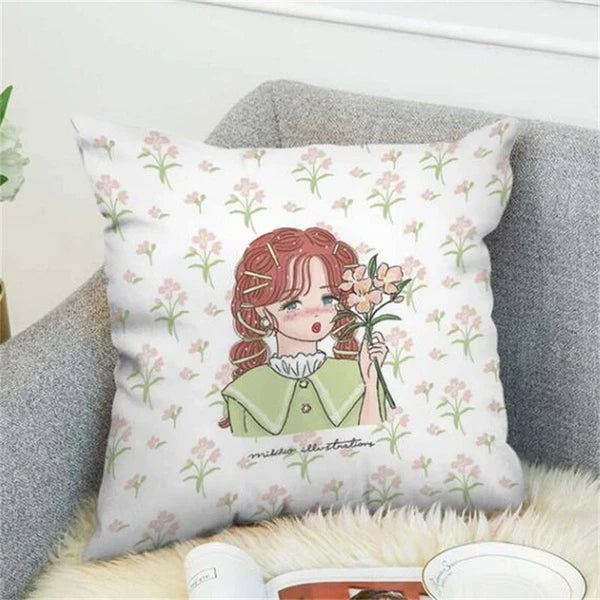 Anime Cartoon Mikko Illustrations Print Cushion Cover Sofa Home Decor Pillowcase