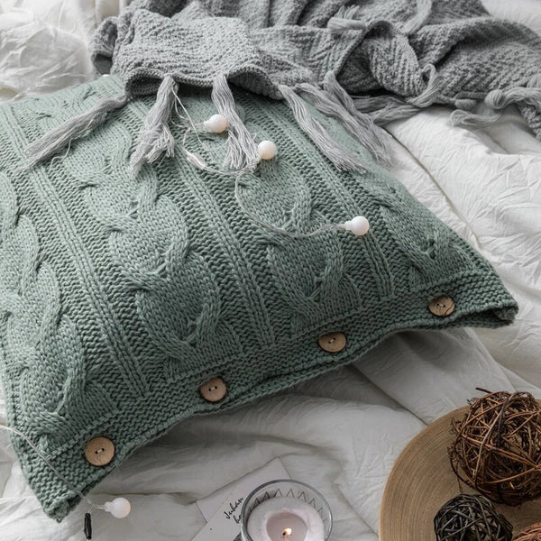 Knitted Cushion Cover Button Pillowcase Pillows Covers Sofa Throw Bed Home Decor