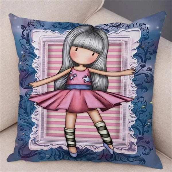 Cute Cartoon Little Girl Pillowcase Cushion Cover for Sofa Home Decor