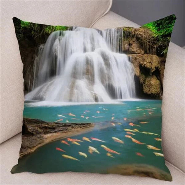 Waterfall Scenery Printed for Home Sofa Room Decor Pillowcase Cushion Cover