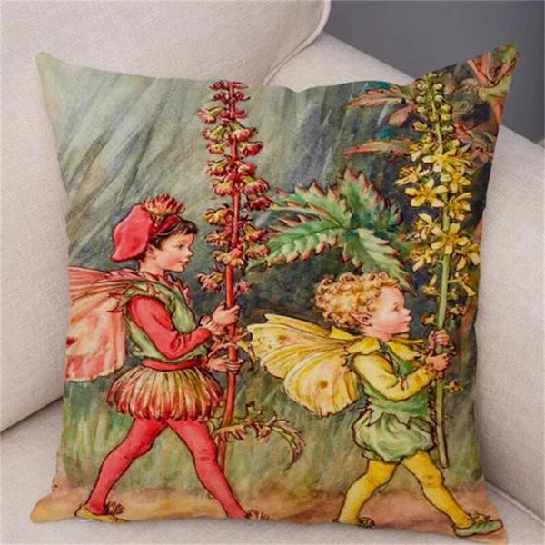 Vintage Cartoon Elves Cushion Cover Decor Pillow Case Short Plush for Sofa Home