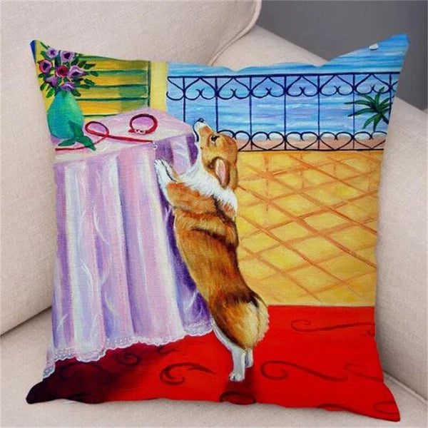 Short Plush Corgi Pembroke Cushion Cover for Sofa Room Decor Dog Pillowcase