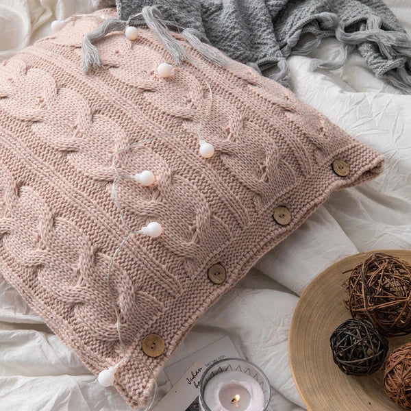 Knitted Cushion Cover Button Pillowcase Pillows Covers Sofa Throw Bed Home Decor