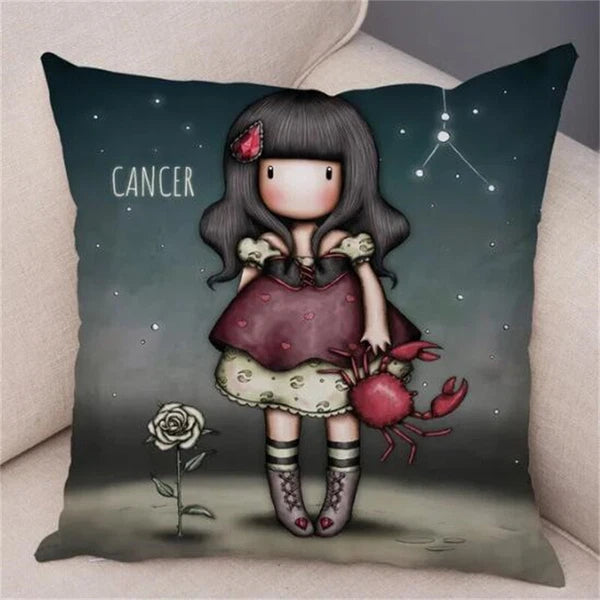 Cute Cartoon Little Girl Decor Lovely Cushion Cover for Sofa Home Pillow Case