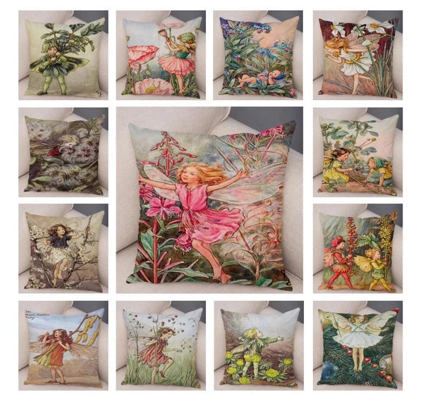 Vintage Cartoon Elves Cushion Cover Decor Pillow Case Short Plush for Sofa Home