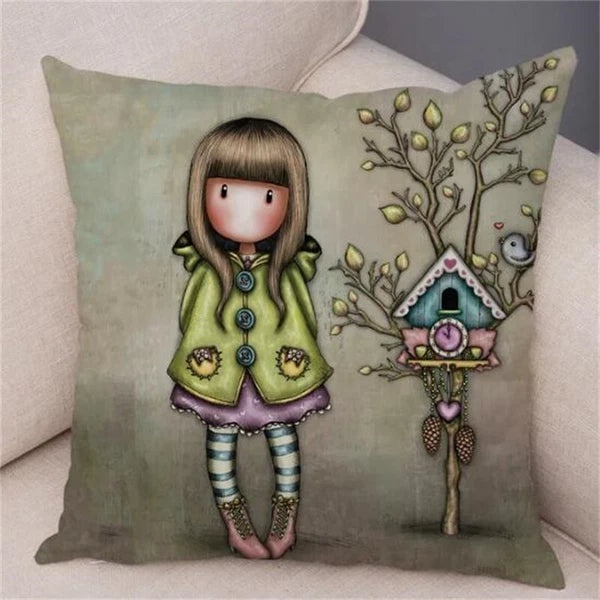 Cute Cartoon Little Girl Pillowcase Cushion Cover for Sofa Home Decor