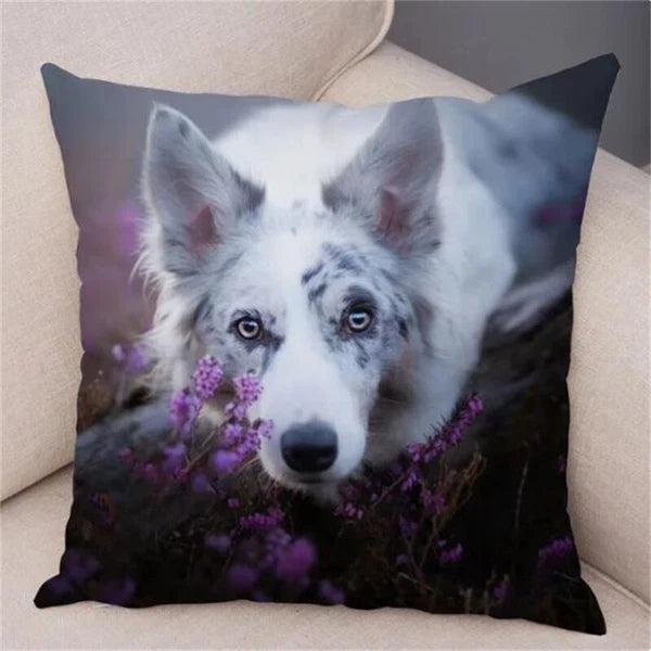 Cute Pet Animal Cushion Cover Collie for Sofa Car Decor Dog Print Pillow Case
