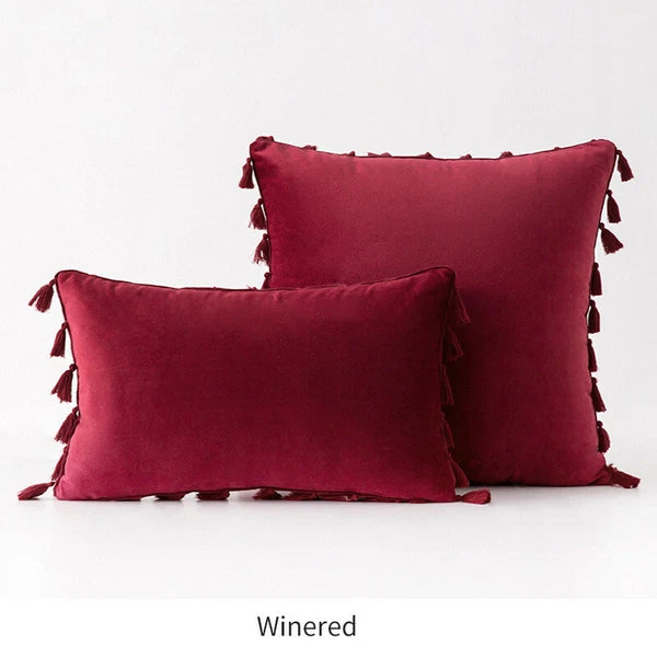 Tassel Velvet Sofa Pillow Cover Solid Plush Sofa Cushion Cover Fringe Pillowcase