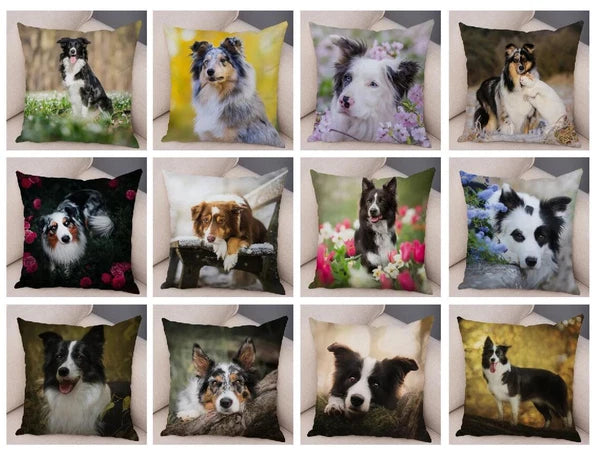 Cute Pet Animal Cushion Cover Border Collie for Sofa Decor Dog Print Pillow Case