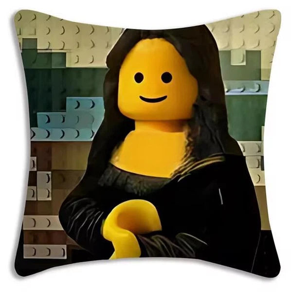 Mona Lisa Legos Pillow Covers Cartoon Sofa Decor Home Print Cute Cushion Cover