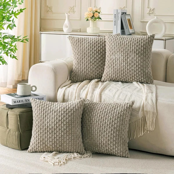 Cozoomy Set of 4 Neutral Decorative Throw Pillow Covers 18x18 Inch Corduroy Pill