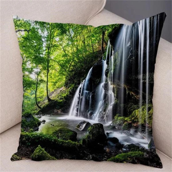 Waterfall Print Pillow Case for Home Sofa Decor Beautiful Scenery Cushion Cover
