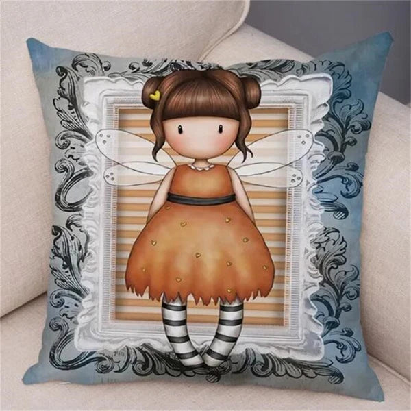 Cute Cartoon Little Girl Decor Lovely Cushion Cover for Sofa Home Pillow Case