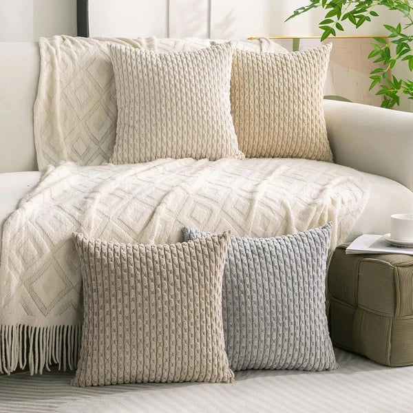Cozoomy Set of 4 Neutral Decorative Throw Pillow Covers 18x18 Inch Corduroy Pill