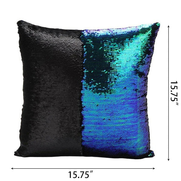 Pillow Cover Mermaid Glitter Sequins Cushion Case Home Sofa Decorative 16" x 16