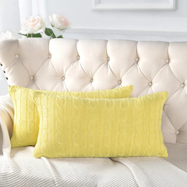 2x Cable Knit Decorative Throw Pillow Cover Square Warm Cushion Cover for Couch