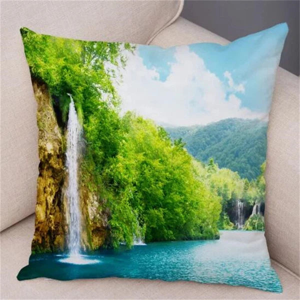 Waterfall Scenery Printed for Home Sofa Room Decor Pillowcase Cushion Cover