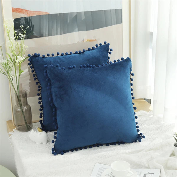 Pom Pom Velvet Cushion Covers Soft Throw Pillow Cases Sofa Car Bed Home Decor