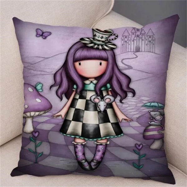 Cute Cartoon Little Girl Pillowcase Cushion Cover for Sofa Home Decor