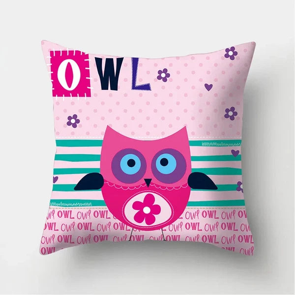 Decorative Sofa Bed Cushion Cover Owl Pattern Polyester Throw Pillow Pillowcase