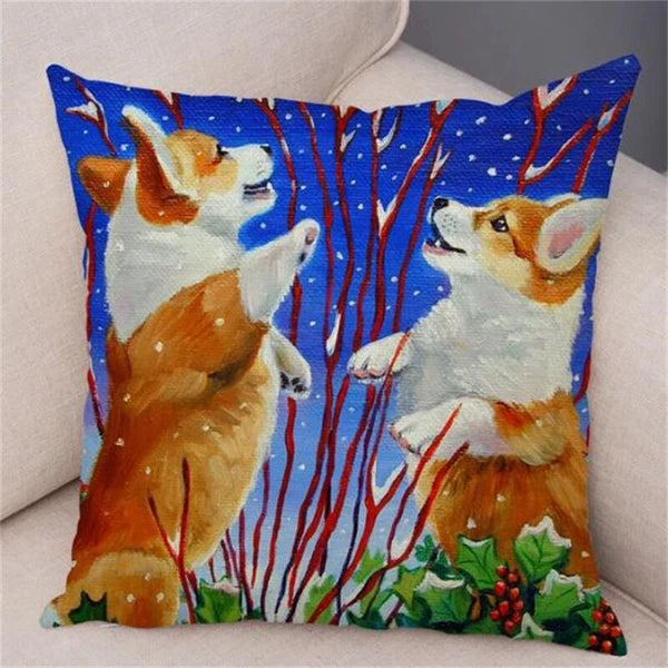 Short Plush Corgi Pembroke Cushion Cover for Sofa Room Decor Dog Pillowcase