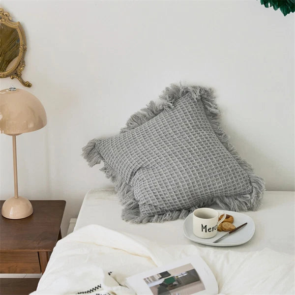 Pom Pom Cushion Cover Knitted Sofa Bed Throw Pillow Case Tassel Knit 45cm x 45cm