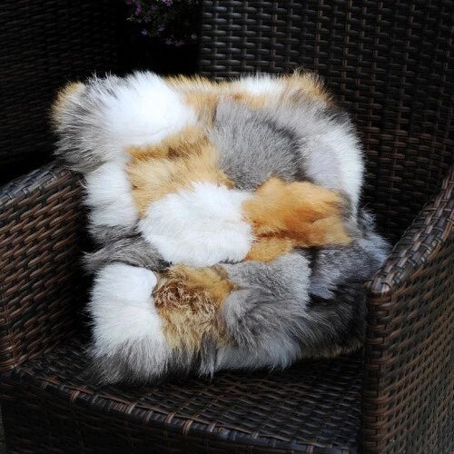 Natural Color Handmade Patchwork Real Fur Sofa Cushion Cover Pillow Case