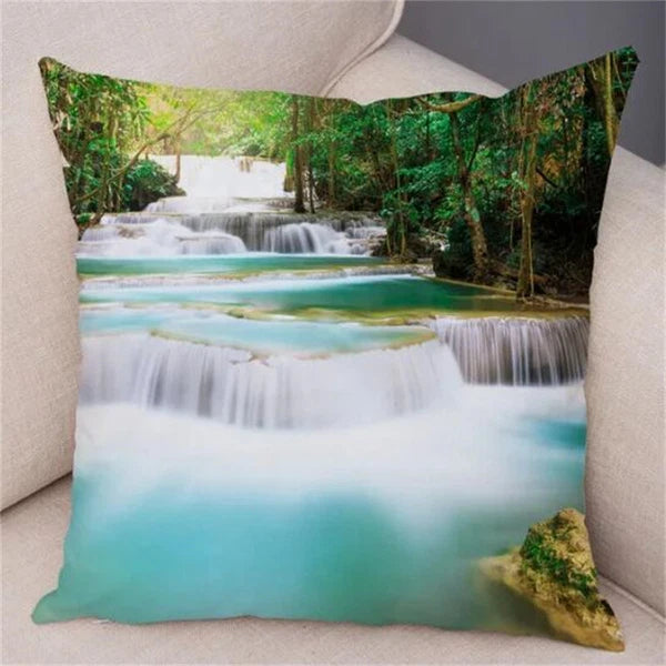 Waterfall Scenery Printed for Home Sofa Room Decor Pillowcase Cushion Cover