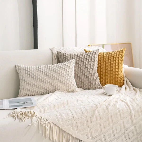 Cozoomy Set of 4 Neutral Decorative Throw Pillow Covers 18x18 Inch Corduroy Pill