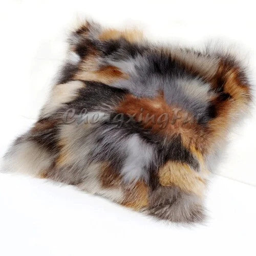 Natural Color Handmade Patchwork Real Fur Sofa Cushion Cover Pillow Case